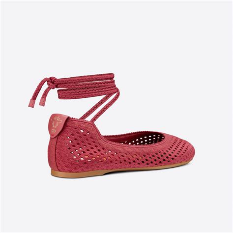 Dior Poème Laced Ballerina Flat Pink Mesh Embroidery